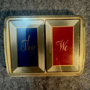 Vintage "We" and "They" Double Deck Playing Cards Set with Case